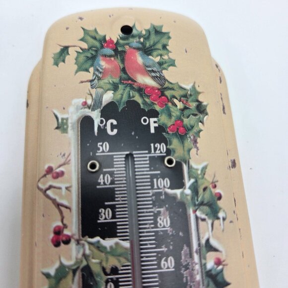 Vintage Rustic Tin Hardware Store Blue Bird Christmas Greetings Thermometer 8" - Picture 2 of 9